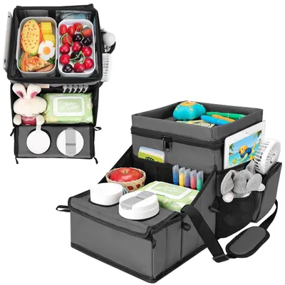 Image de Organisateur de siège auto avec poche isotherme, porte-gobelet et rangement pour le coffre, couleur gris