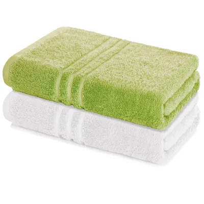 Zdjęcie produktu dla Zestaw 2 ręczników do sauny Lavea® 80 x 200 cm, ręcznik do sauny, 100% bawełna frotte, bardzo chłonny, łatwy w pielęgnacji, można prać w temperaturze 60°C, Elena, jasnozielony i biały