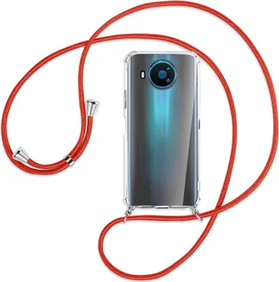 Produktbild von Handykette Backcover-Schutzhülle mit Band (Metall silberfarben) für Nokia 8.3 5G - rot
