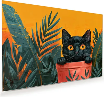 Produktbild von Glasbild 45x30cm in XXL für Wohnzimmer, Schlafzimmer Motiv Katze im Dschungel