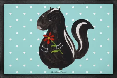 Produktbild von Mr. & Mrs. Panda Fussmatte Stinktier Blume 60 x 90 cm - Türkis Pastell - Geschenk, Stinker, Schmutzfangmatte, Fußabtreter, fußmatte, Dreams, Bodenvorleger, Schmutzmatte