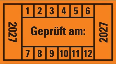 Produktbild von Dreifke® Prüfplakette  am: 2027, orange, Dokumentenfolie, 45x25mm, 12 ...