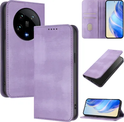 Obrázek produktu pro Pouzdro pro Xiaomi 14 Ultra, vintage kožené pouzdro s RFID ochranou, přihrádkami na karty, stojánkem Fialový