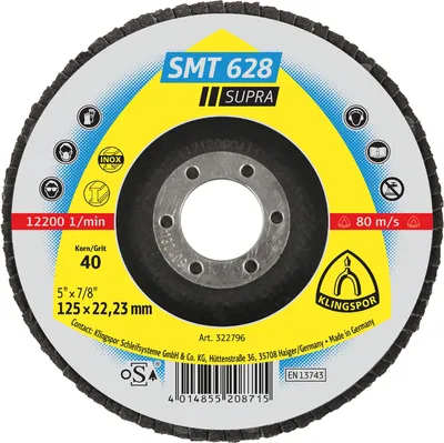 Produktbild von 10 x Klingspor SMT 628 Schleifmopteller, 125 x 22,23 mm Korn 40 gerade