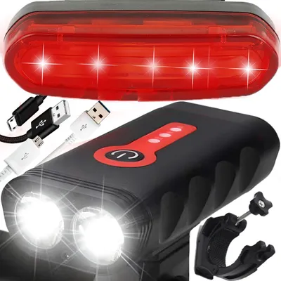 Obrázok produktu pre Sada predných a zadných svetiel na bicykel, 1800 lúmenov, s predným a zadným svetlom, USB batéria 4400 mAh, vodotesné, 5 režimov, osvetlenie na bicykel Retoo