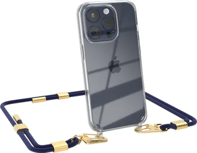 Produktbild von EAZY CASE Handykette für Apple iPhone 15 Pro, Transparente Silikonhülle mit Band, Clear Case, abnehmbar in  Blau