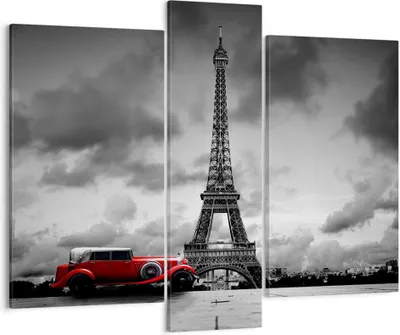 Produktbild von Bild auf Leinwand - Leinwandbild - Auto Eiffle Paris Stadt - 95x80cm - Wand Bild - Wanddeko - Leinwanddruck - Bilder - Kunstdruck - Wanddekoration - Leinwand bilder - Wandkunst - CB95x80-2828