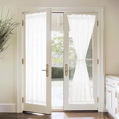 Produktbild von 1 Stück Türvorhang Weiß Blickdicht Französischer Gardinen Stangentasche für Glastür Fenster Eingangstür, B132xH183cm