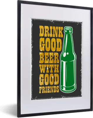 Produktbild von MuchoWow® MuchoWow® Gerahmtes Poster Mancave - Flasche - Bier - Vintage 30x40 cm - Poster mit zchwarzem Bilderrahmen - Wandposter Schlafzimmer