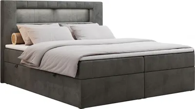 Produktbild von Boxspringbett 120x200 mit Led, Polsterbett mit LED Kopfteil - Multipocket-Matratze - Doppelbett - GOLD-5 - 120x200 - Dunkelgrau - Velvet - H3