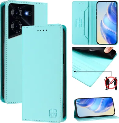 Produktbild von Lederhülle für Tecno Pova 5 Hülle Flip Brieftasche Kartenfächern Ständer Schutzhülle Türkis