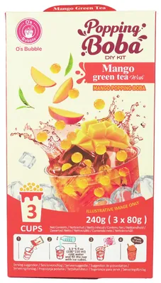 Produktbild von O´s Bubble Tea DIY Kit Mango Grüntee mit Mango Popping Boba 240g