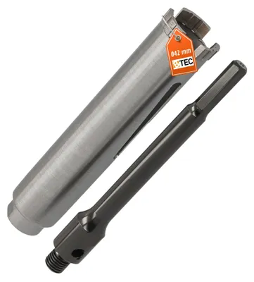 Produktbild von Diamantbohrkrone Ø 42 mm Nutzlänge 180 mm mit 6-kant-Aufnahme 200 mm Segmenthöhe 10 mm Diamant Bohrkrone Trockenbohrkrone Kernbohrer Betonbohrkrone Kernbohrkrone BTEC