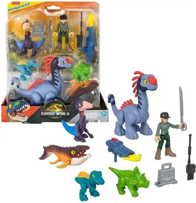 Productafbeelding van Dinosaurusfiguren, Jurassic World IMAGINEXT, set van 6, meerkleurige figuren met accessoires, speelgoed voor kinderen vanaf 4 jaar