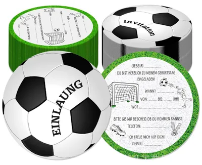 15 runde Fußball-Einladungskarten für Kindergeburtstag, Party