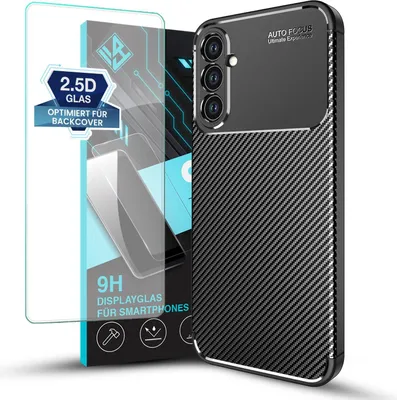 Produktbild von Handy Hülle für Samsung Galaxy A34 5G mit 9H Displayglas Displayschutz Plus Carbon Look Cover Case Schutzhülle Farbe: Schwarz