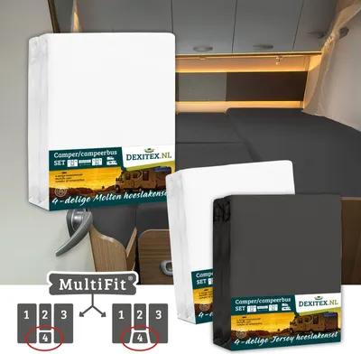 Produktbild von Dexitex Textilset 4-teilig mit Mittelmatratze – 2 Spannbettlaken-Set (4 Stück) + 1 Molton Matratzenschoner-Set 4 Stück 1 Molton + 1 Weiß / 1 Anthrazit