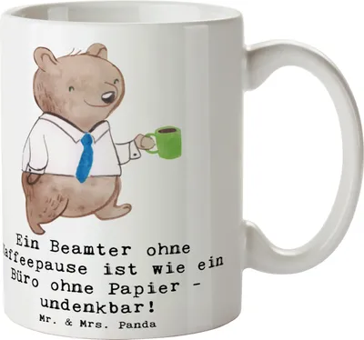 Produktbild von Mr. & Mrs. Panda Tasse Beamter Kaffeepause - Weiß - Geschenk, Berufsliebe, Kaffeetasse, Pott, Becher, kreative Geschenke, undenkbar, Jubiläen, Dankeschön, Berufsalltag