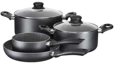 Kochtopfset 4-teilig, Induktion, Aluminium, schwarz, Antihaftbeschichtung