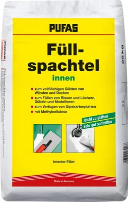 A bag of filler spackle for interior use.