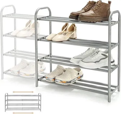 Zdjęcie produktu dla Metalowy stojak na buty z 4 wysuwanymi półkami, mieszczący 20 par butów