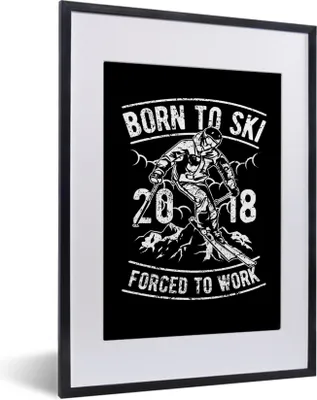Produktbild von MuchoWow® MuchoWow® Gerahmtes Poster Ski - Schwarz - Weiß - Vintage 30x40 cm - Poster mit zchwarzem Bilderrahmen - Wandposter Schlafzimmer