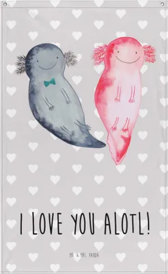 Produktbild von Mr. & Mrs. Panda Wandbild Axolotl Liebe - Grau Pastell - Geschenk, Valentinstag, Wandteppich, für Frauen, Freund, Stoffbild, Jahrestag, Tapisserie, Freundin, Hochzeitstag