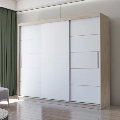 Produktbild von Schwebetürenschrank Kleiderschrank Schrank 250cm Sonoma Eiche /Weiß ohne Spiegel mit LED-Beleuchtung  Alba