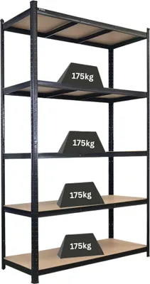 Produktbild von Schwerlastregal Giant Ragnar | HxBxT 200x120x50cm | 5 MDF-Platten-Ebenen | Fachlast 175kg | Schwarz