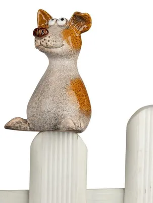 Produktbild von Zaunsitzer Zaunfigur Zaundeko Hund sort. 18cm aus Steinzeug