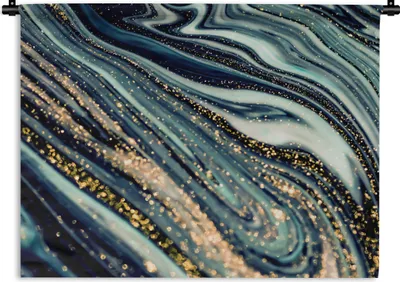 Produktbild von MuchoWow® Wandteppich Wandbehang Marmor - Gold - Blau - Glitter - Marmoroptik - Abstrakt 150x112.50 cm Tapisserie Dekoration Wandtuch - Wanddecke - Wandteppiche
