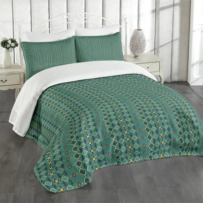 Obrázok produktu pre ABAKUHAUS Boho sada prikrývok, dizajn inšpirovaný aztéckymi etnickými geometrickými motívmi, 220 x 220 cm, tmavožltá farba