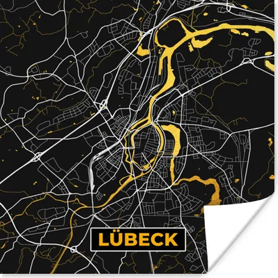 Produktbild von MuchoWow® Poster Lübeck - Karte - Gold - Stadtplan - Deutschland 75x75 cm - Wand Dekoration