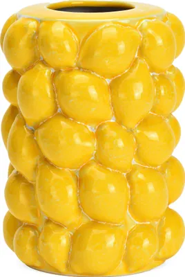 Image de Vase de fleurs jaune avec motif citron 3D en Ø 12x16 cm