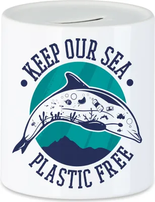 Produktbild von Keep Our Sea Plastic Free Spardose  Naturschutz Umweltverschmutzung Tiere Fische Delfin