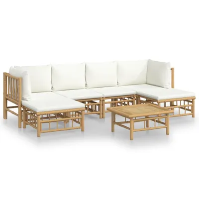 Produktbild von vidaXL 7-tlg. Garten-Lounge-Set mit Cremeweißen Kissen Bambus