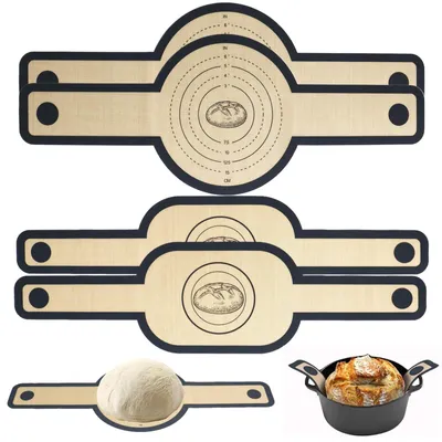 Produktbild von 4-teilige Silikon-Backmatte für Bräter, wiederverwendbare Brotbackmatte mit extra langen Griffen, Antihaftbeschichtung für Teig, hitzebeständig für Brotbackformen und Backöfen, spülmaschinenfest