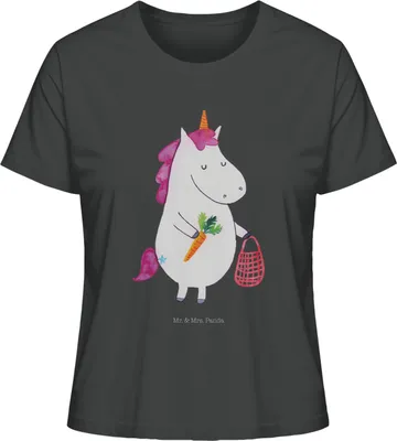 Produktbild von Mr. & Mrs. Panda Oberteil Damen Einhorn Gemüse Größe M - Anthrazit - Geschenk, Basic Shirt, Unicorn, Einhörner, Baumwoll T-Shirt, Wochenmarkt, Frauen, Biomarkt, Rundhals