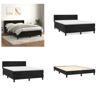 Produktbild von vidaXL Boxspringbett mit Matratze Schwarz 140x200 cm Samt - Boxspringbett - Boxspringbetten - Bett - Schlafzimmermöbel