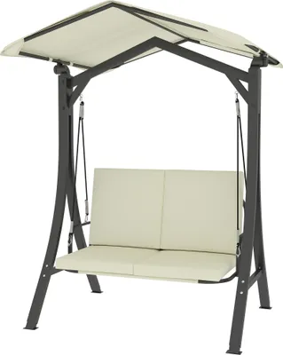Produktbild von Hollywoodschaukel mit verstellbarem Sonnendach Sitzauflage, 2-Sitzer bis 220kg 150x120x182cm, Cremeweiß