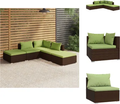Produktbild von vidaXL 5-tlg. Garten-Lounge-Set mit Kissen Poly Rattan Braun -  Gartenmöbel-Sets