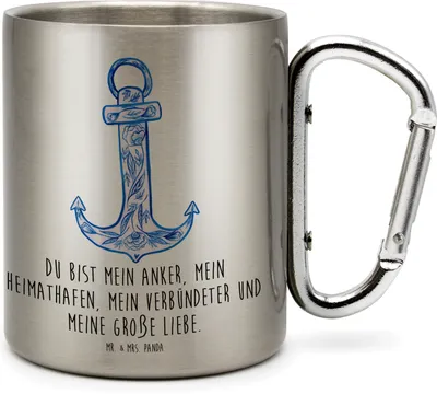 Produktbild von Mr. & Mrs. Panda Edelstahlbecher Anker Blau - Transparent - Geschenk, Isolierbecher, Thermobecher Edelstahl, Edelstahltasse, Trinkbecher Metall, Teetasse, Gute Laune