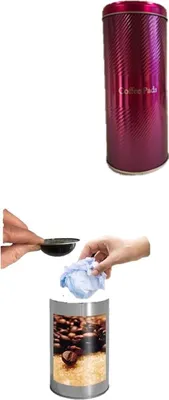 Produktbild von James Premium Paddose für 18 Kaffeepads, neues Design Metallic, Dose, Pad, plus Tisch Abfallbehälter ohne Deckel mit Ø 8,5 x 9 cm, 0.5 Liter Tischreste-Mülleimer