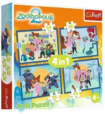 Produktbild von Trefl PUZZLE 4in1 Zootopia voller Abenteuer 34677