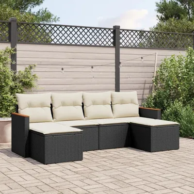 Produktbild von 6-tlg. Garten-Sofagarnitur - mit Kissen Schwarz Poly Rattan - Gartenmöbelset 3258619