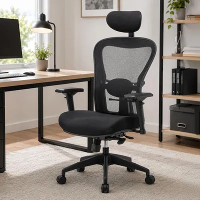Produktbild von Bürostuhl Dachi, Mesh Chefsessel mit Armlehnen, Ergonomischer Bürositz, 66x68h120/132 cm, Schwarz