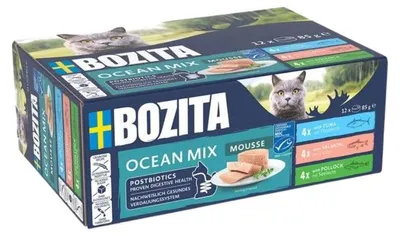 Produktbild von Bozita Cat Dose Mousse Mixed Ocean 12x85g, Adult, Thunfisch, Lachs, 85 g, Getreidefrei