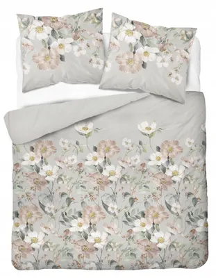 Produktbild von Detexpol Elegante Baumwoll-Bettwäsche 220x200 cm Blumenmuster Beige Grau