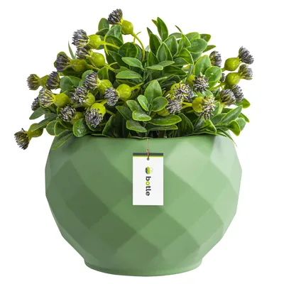 Image de Pot de fleurs rond en céramique couleur vert mat 15,5 cm H 14,5 cm-Décoration moderne et élégante, cache-plantes spatial