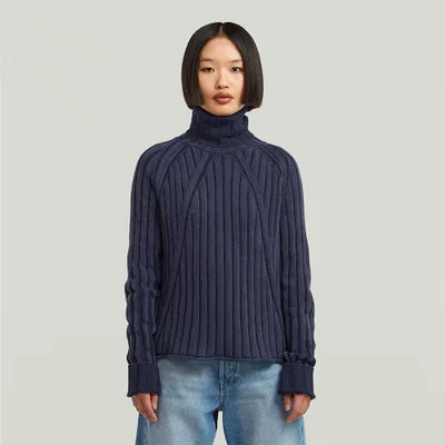 Productafbeelding van G-Star Washed, losvallende coltrui, blauw, maat S, dames